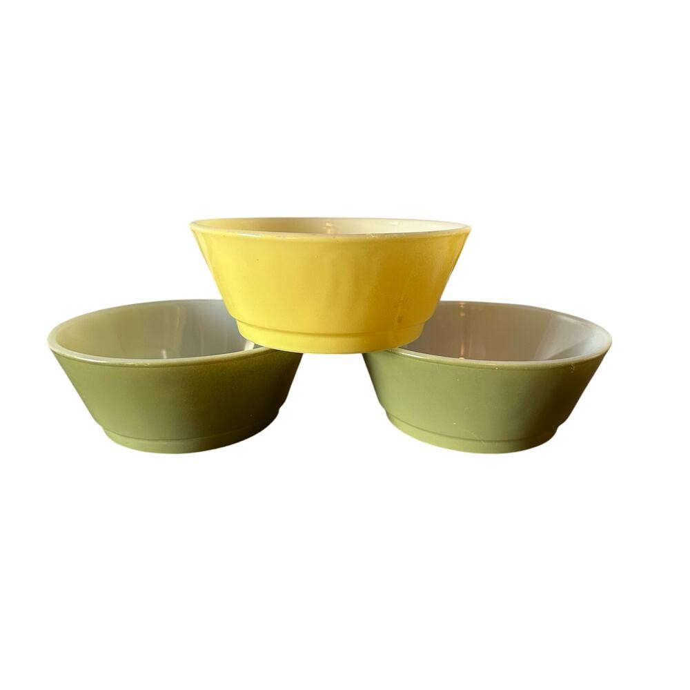 Vintage Fire King Cereal Bowls Set of 3 in Green and Yellow Milkglass